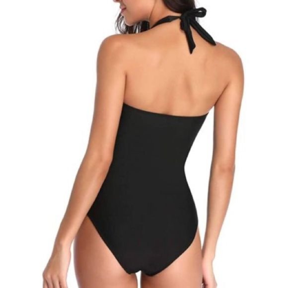 BAKU Australia Black Halter Ruched Tummy Chain Detail One Piece Swimsuit Size - Picture 3 of 5